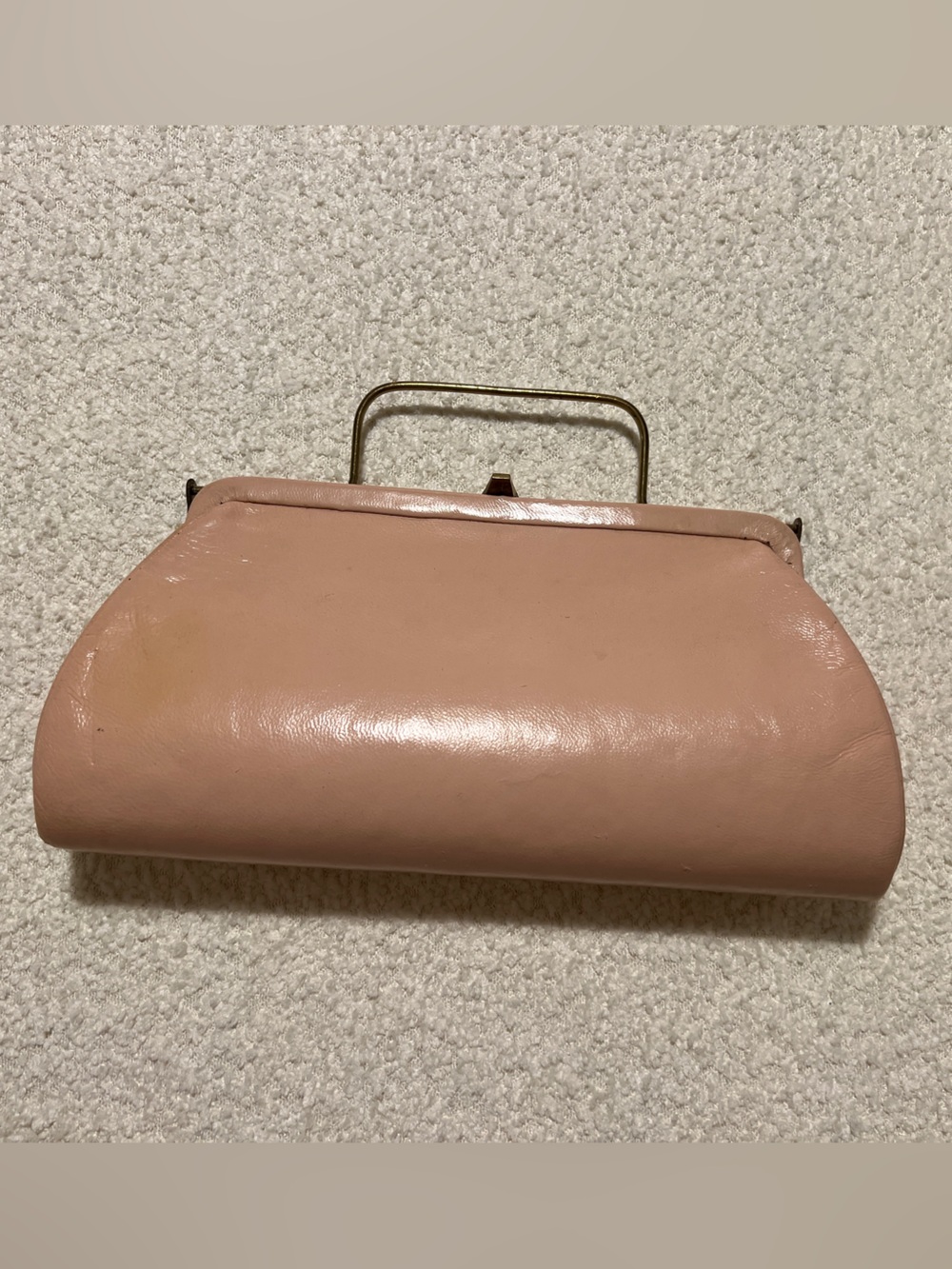 Classic Blush Pink Leather Clutch Gold Handle Vintage